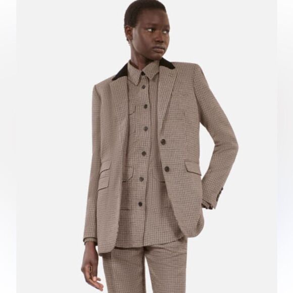 $655 The Kooples Beige houndstooth suit jacket Blazer  NWT - Picture 1 of 8